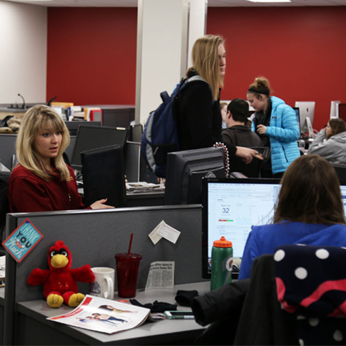 Several students work in the Iowa State Daily office