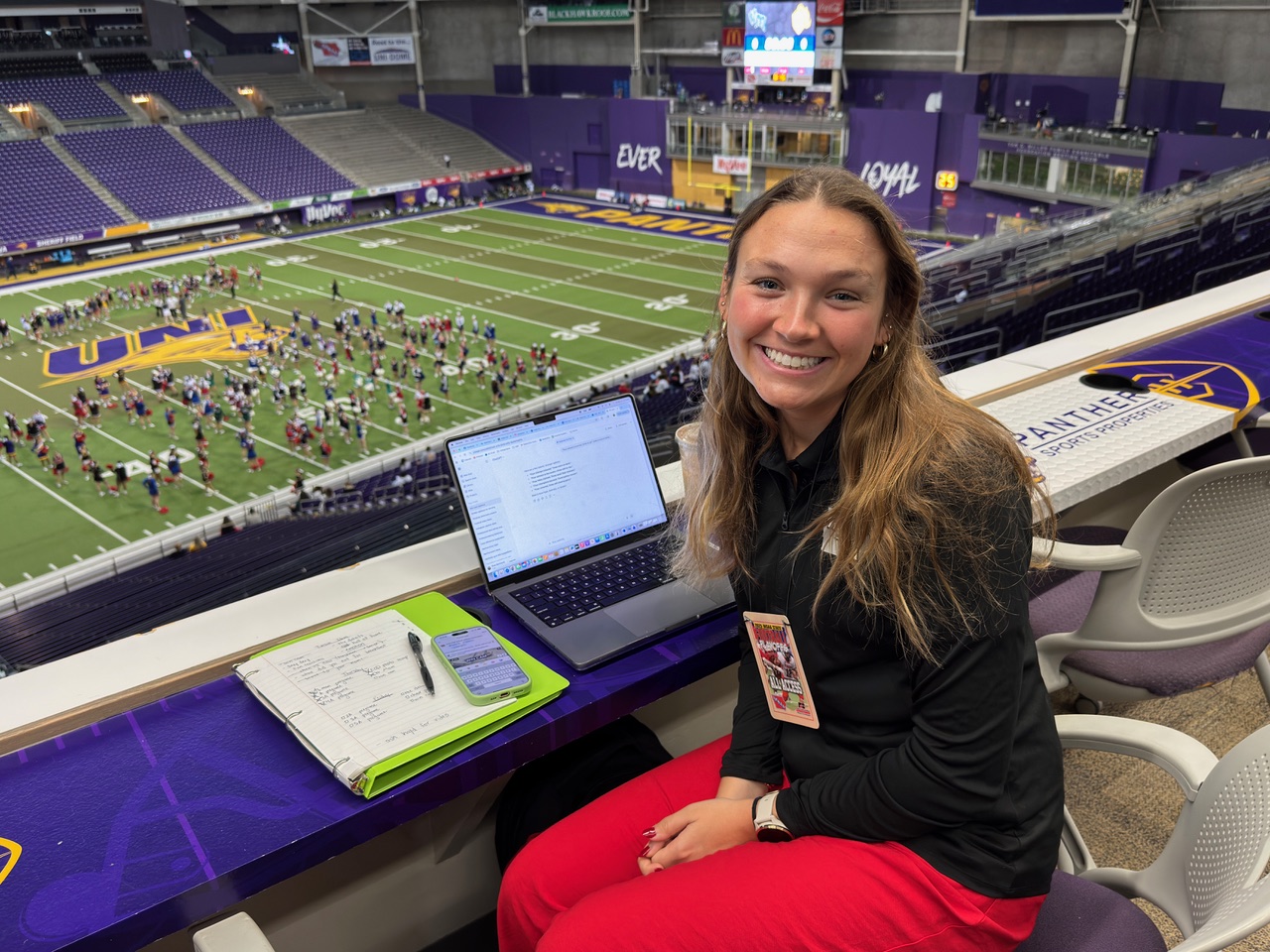 Shae in the press box